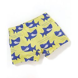 Babyhug Above Knee Length Shark Print Swimming Trunk - Yellow