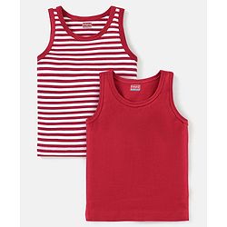 Babyhug 100% Cotton Sleeveless Solid & Stripe Sando Pack of 2 - Red