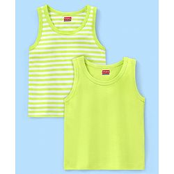 Babyhug 100% Cotton Sleeveless Solid & Stripe Sando Pack of 2 - Green