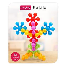 Babyhug Star Links 12 Pcs Colorful Toy| Interlocking Learning and Pre-School Educational Blocks| Improves Creativity And Construction Blocks For Kids| Promote Fine Motor Skills and Sensory Development| BIS Certified| 6 Months+