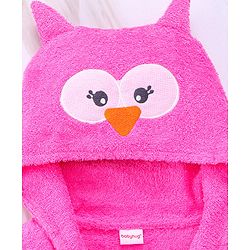 Babyhug Woven Terry Full Sleeves Hooded Bath Robe Owl Design - Pink