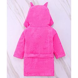Babyhug Woven Terry Full Sleeves Hooded Bath Robe Owl Design - Pink