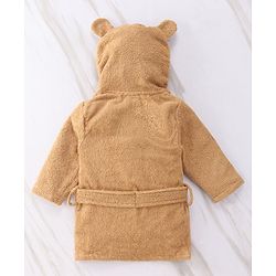 Babyhug Full Sleeves Hooded Bear Bath Robe With 3D Ears - Brown