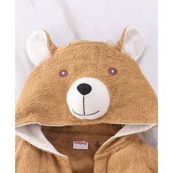 Babyhug Full Sleeves Hooded Bear Bath Robe With 3D Ears - Brown
