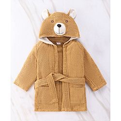 Babyhug Full Sleeves Hooded Bear Bath Robe With 3D Ears - Brown