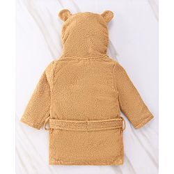 Babyhug Full Sleeves Hooded Bear Bath Robe With 3D Ears - Brown