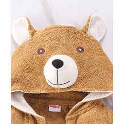 Babyhug Full Sleeves Hooded Bear Bath Robe With 3D Ears - Brown