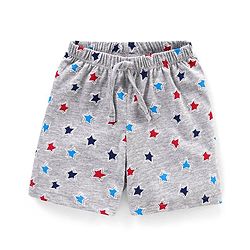 Babyhug Cotton Mid Thigh Length Shorts Striped & Stars Printed Pack of 3 - Grey & Blue