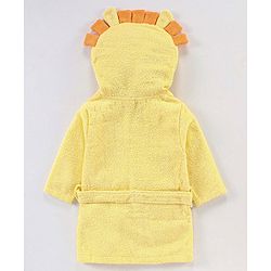 Babyhug Knit Terry Full Sleeves Hooded Bath Robe Lion Embroidered - Yellow