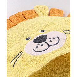 Babyhug Knit Terry Full Sleeves Hooded Bath Robe Lion Embroidered - Yellow