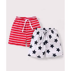 Babyhug Cotton  Mid Thigh Length Shorts Striped Pack of 2 - Red & Grey
