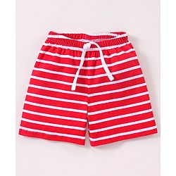 Babyhug Cotton  Mid Thigh Length Shorts Striped Pack of 2 - Red & Grey