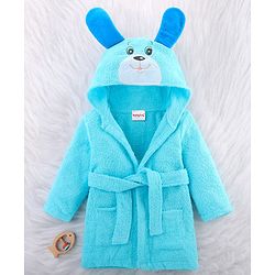Babyhug  Terry Full Sleeves Hooded Bath Robe Dog  Embroidered - Blue