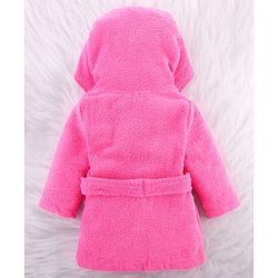 Babyhug Woven Terry Full Sleeves Hooded Bath Robe Princess Patch - Pink
