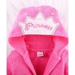 Babyhug Woven Terry Full Sleeves Hooded Bath Robe Princess Patch - Pink
