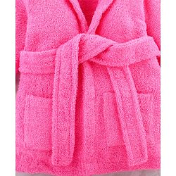 Babyhug Woven Terry Full Sleeves Hooded Bath Robe Princess Patch - Pink