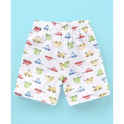Babyhug Cotton Shorts Striped & Taxi Printed Pack of 3 - Yellow White & Blue