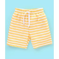 Babyhug Cotton Shorts Striped & Taxi Printed Pack of 3 - Yellow White & Blue