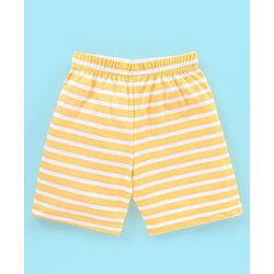 Babyhug Cotton Shorts Striped & Taxi Printed Pack of 3 - Yellow White & Blue