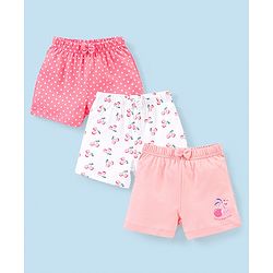 Babyhug Cotton Mid Thigh Length Shorts Polka Dots & Cherry Printed Pack of 3 - Pink White & Peach