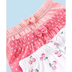Babyhug Cotton Mid Thigh Length Shorts Polka Dots & Cherry Printed Pack of 3 - Pink White & Peach