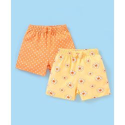 Babyhug Cotton Knit Mid Thigh Shorts Polka Dots & Floral Print Pack Of 2 - Yellow & Orange