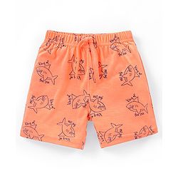 Babyhug Cotton Knit Mid Thigh Shorts Striped & Shark Print Pack of 2 - Navy Blue & Orange