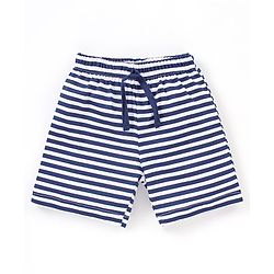 Babyhug Cotton Knit Mid Thigh Shorts Striped & Shark Print Pack of 2 - Navy Blue & Orange