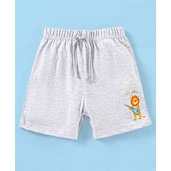 Babyhug Cotton Knit Above Knee Length Lion Printed Shorts - Grey