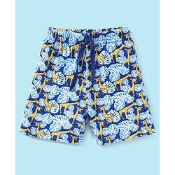 Babyhug Cotton Mid Thigh Giraffe Print Shorts - Navy Blue