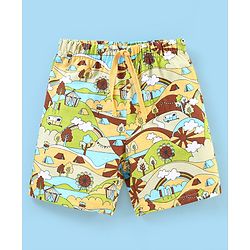 Babyhug Cotton  Mid Thigh Length Shorts Scenic Printed - Green & Blue