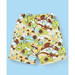 Babyhug Cotton  Mid Thigh Length Shorts Scenic Printed - Green & Blue
