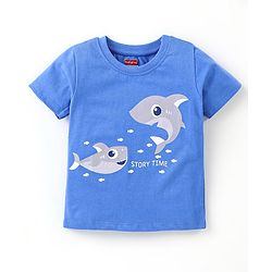 Babyhug Cotton Half Sleeves Night Suit Shark Print - Blue