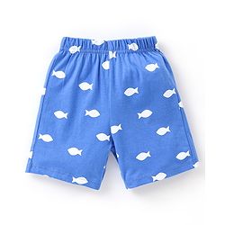 Babyhug Cotton Half Sleeves Night Suit Shark Print - Blue