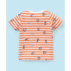 Babyhug Cotton Knit Half Sleeves Striped Night Suit Numbers Print - White & Orange