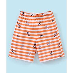Babyhug Cotton Knit Half Sleeves Striped Night Suit Numbers Print - White & Orange