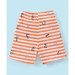 Babyhug Cotton Knit Half Sleeves Striped Night Suit Numbers Print - White & Orange