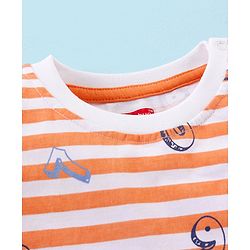 Babyhug Cotton Knit Half Sleeves Striped Night Suit Numbers Print - White & Orange