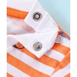 Babyhug Cotton Knit Half Sleeves Striped Night Suit Numbers Print - White & Orange