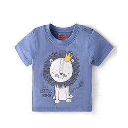 Babyhug Cotton Knit Half Sleeves Lion Printed Night Suit - Blue