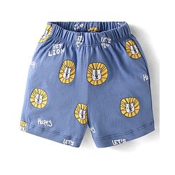 Babyhug Cotton Knit Half Sleeves Lion Printed Night Suit - Blue