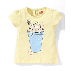 Babyhug Cotton Knit Half Sleeves Night Suit With Ice Cream Print - Yellow & Pink