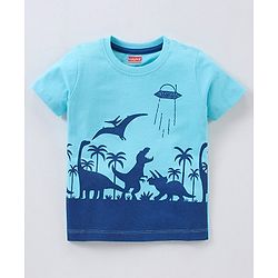 Babyhug Cotton Knit Half Sleeves Dino Printed T-Shirt - Blue