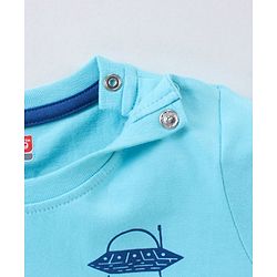 Babyhug Cotton Knit Half Sleeves Dino Printed T-Shirt - Blue