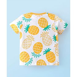 Babyhug Cotton Half Sleeves T-Shirt With Pineapple Print & Happy Embellished - Yellow & White