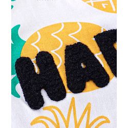 Babyhug Cotton Half Sleeves T-Shirt With Pineapple Print & Happy Embellished - Yellow & White