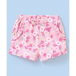 Babyhug Cotton Mid Thigh Length Floral Printed Shorts - Pink