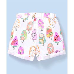 Babyhug Cotton Mid Thigh Length Fuits Printed Shorts - White
