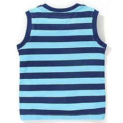 Babyhug Cotton Sleeveless Striped T-Shirt With Text Print- Blue