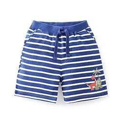 Babyhug Cotton Mid Thigh Length Shorts Dino Print - White & Navy Blue